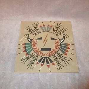 Vtg Native American Navajo Sun Eagle Sand Painting Signed Wall Art Atsa Diné 12"